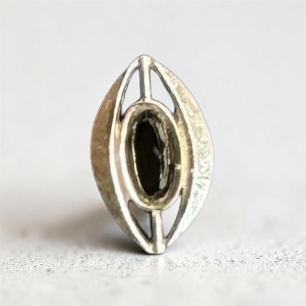 Swank Tie Tack Mens Silver Tone Black Vintage Marquise Faux Onyx Chain